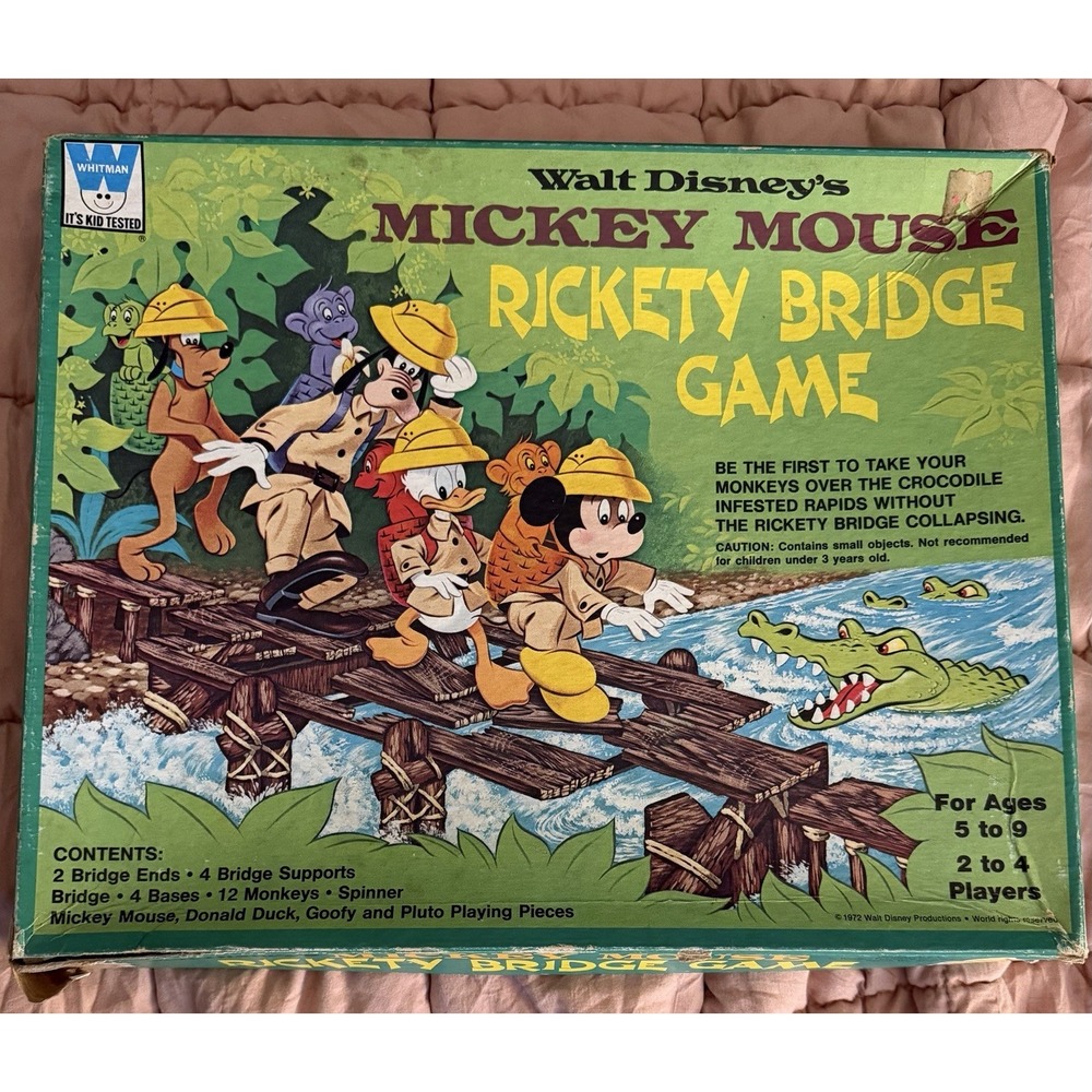 Vintage Whitman 1972 Walt Disney Mickey Mouse Rickety Bridge Game in Orig. Box